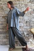 Lindin Linen Blend Crochet Flower Top Washed Charcoal